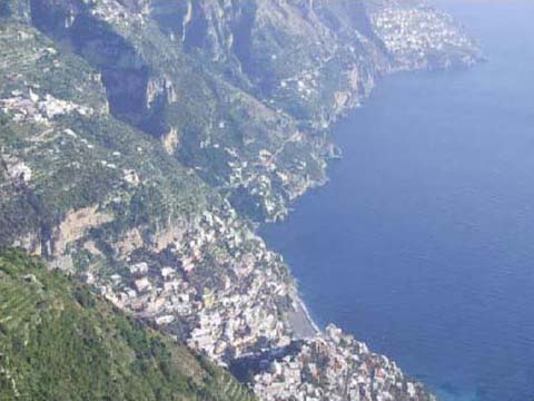 Positano Italy, wonderful view from mountains of Positano in Amalfi Coast, Italia